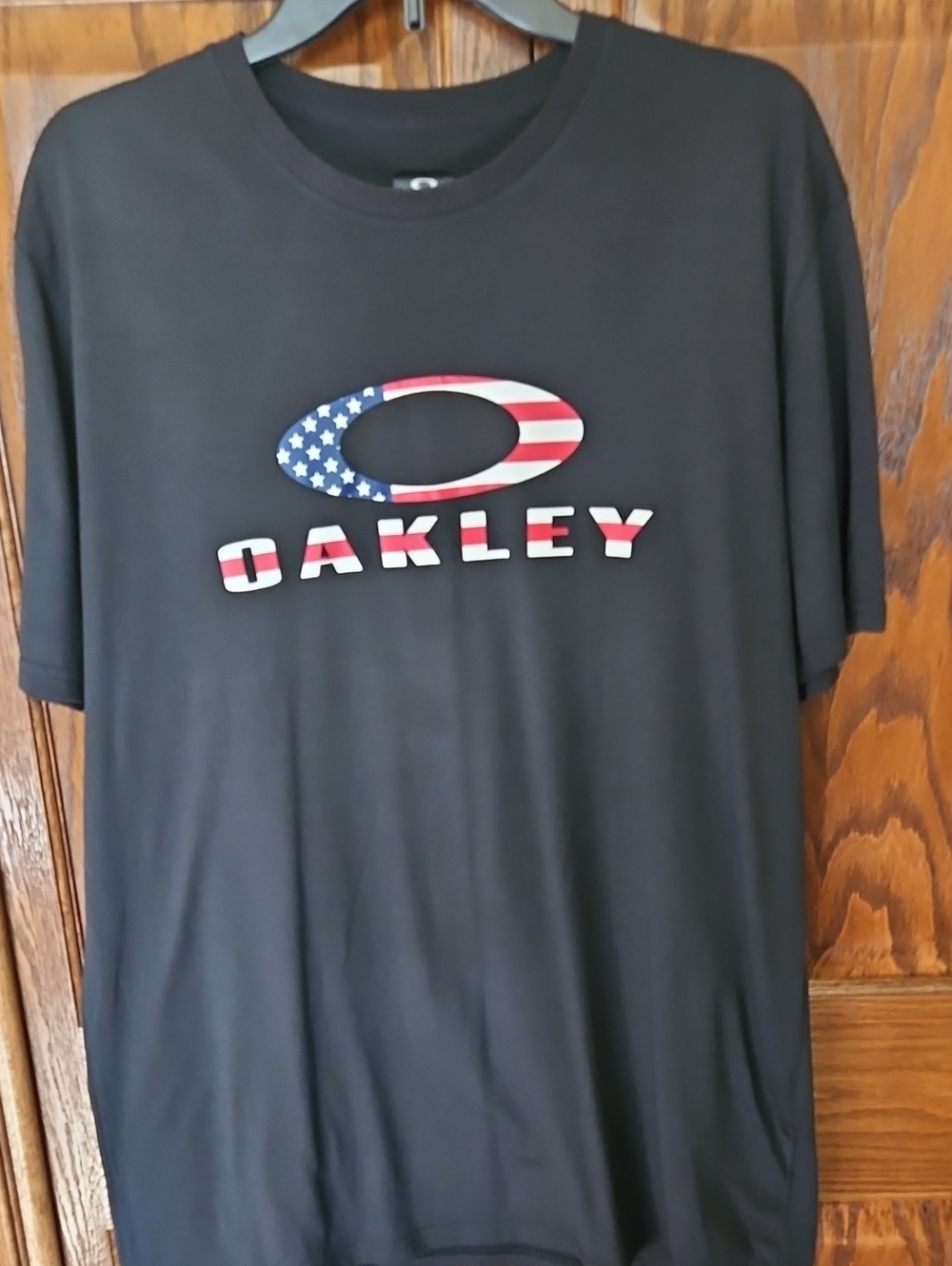 Oakley Black Short Sleeve Tee with American Flag Logo